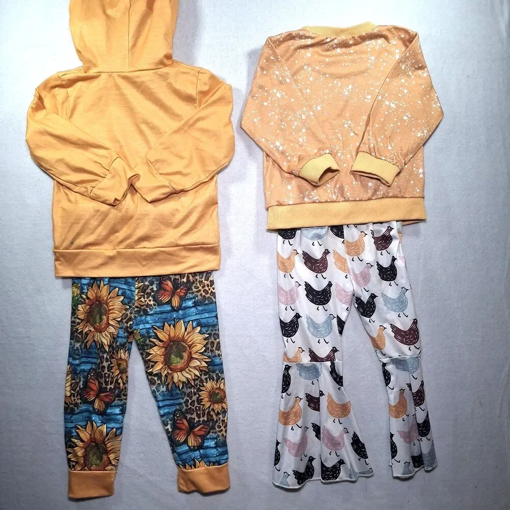 Western Kids Bundle: Wild Dreamer Sunflower Hoodie & Chicken Flare Pant Outfits